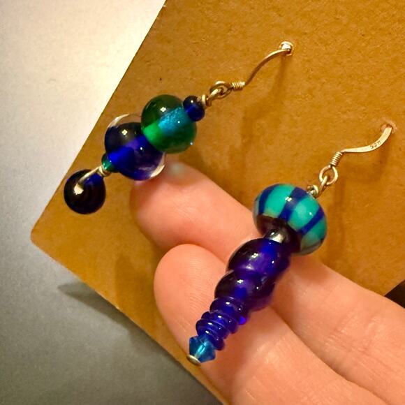 Gorgeous Blue Artisan Handcrafted Glass Drop Earrings - Picture 8 of 8